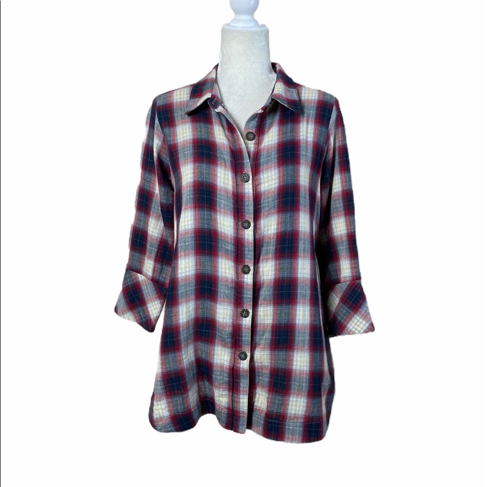 Boho Chic Plaid Button Down Shirt w/Back Buttons Size Small - Picture 2 of 11